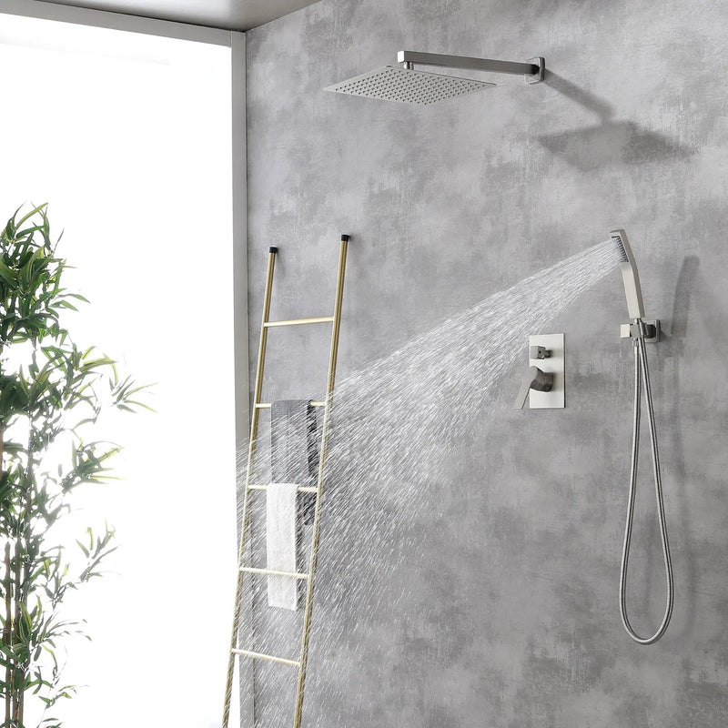 Brass Rainfall Shower System, Luxuly Bathroom Shower Faucet Combo Set Brushed Champaign shamanda-rainfall-shower-system-brushed-champagne-gold 