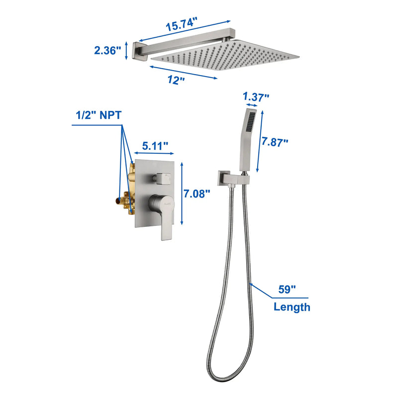 Brass Rainfall Shower System, Luxuly Bathroom Shower Faucet Combo Set Brushed Champaign shamanda-rainfall-shower-system-brushed-champagne-gold 