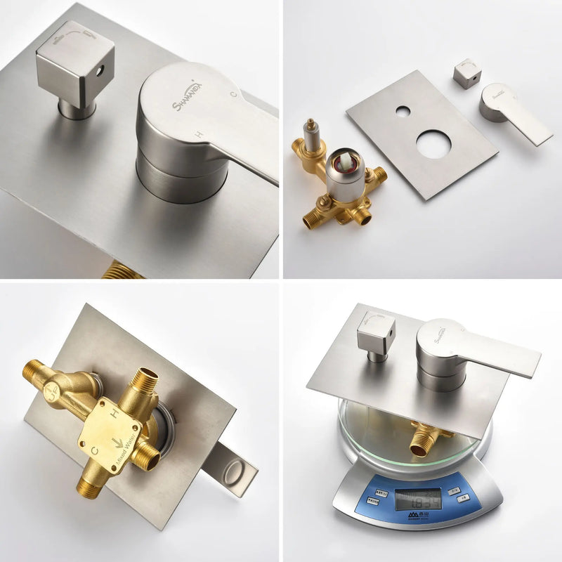 Brass Rainfall Shower System, Luxuly Bathroom Shower Faucet Combo Set Brushed Champaign shamanda-rainfall-shower-system-brushed-champagne-gold 