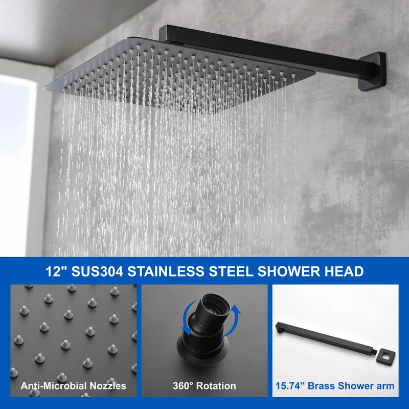 Brass Rainfall Shower System, Luxuly Bathroom Shower Faucet Combo Set Brushed Champaign shamanda-rainfall-shower-system-brushed-champagne-gold 