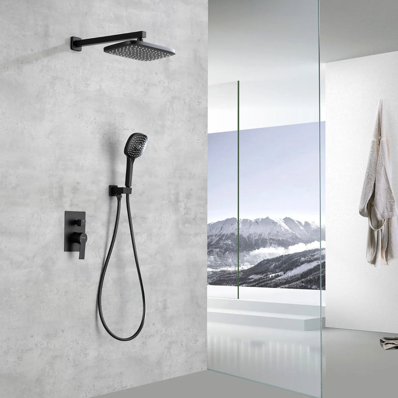 Brass Rainfall Shower System, Luxuly Bathroom Shower Faucet with 3-spray hand shower brass-rainfall-shower-system-luxuly-bathroom-shower-faucet Black / Brass / 17.72 x 13.43 x 5.67 inches
