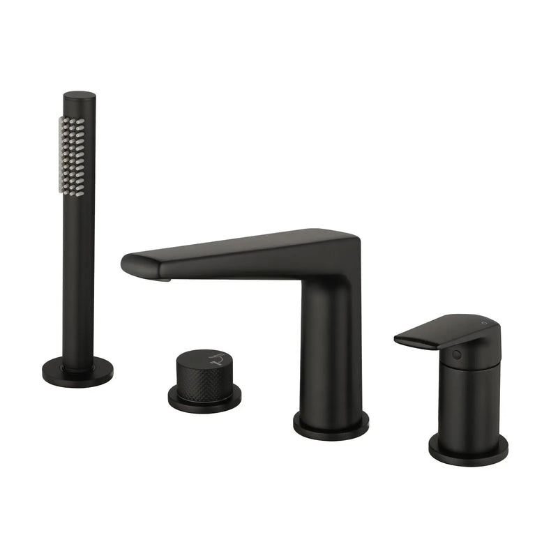 Brass Roman Tub Faucet 4 Piece Deck Mounted Bath Tap with Handshower - Brushed Gold, Brushed Nickel, Matte Black, Chrome brass-roman-tub-faucet-4-piece-deck-mounted-bath-tap-with-handshower-brushed-gold-brushed-nickel-matte-black-chrome Matte Black / Brass & SUS304 / 17.7*12.8*3.5inches