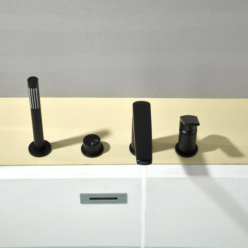 Brass Roman Tub Faucet 4 Piece Deck Mounted Bath Tap with Handshower - Brushed Gold, Brushed Nickel, Matte Black, Chrome brass-roman-tub-faucet-4-piece-deck-mounted-bath-tap-with-handshower-brushed-gold-brushed-nickel-matte-black-chrome 