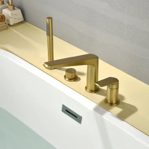 Brass Roman Tub Faucet 4 Piece Deck Mounted Bath Tap with Handshower - Brushed Gold, Brushed Nickel, Matte Black, Chrome brass-roman-tub-faucet-4-piece-deck-mounted-bath-tap-with-handshower-brushed-gold-brushed-nickel-matte-black-chrome Brushed Gold / Brass & SUS304 / 17.7*12.8*3.5inches