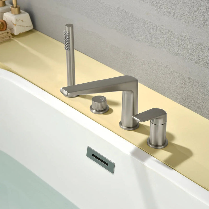 Brass Roman Tub Faucet 4 Piece Deck Mounted Bath Tap with Handshower - Brushed Gold, Brushed Nickel, Matte Black, Chrome brass-roman-tub-faucet-4-piece-deck-mounted-bath-tap-with-handshower-brushed-gold-brushed-nickel-matte-black-chrome 