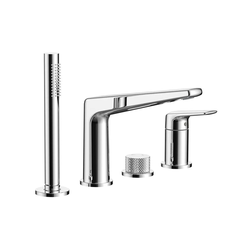 Brass Roman Tub Faucet 4 Piece Deck Mounted Bath Tap with Handshower - Brushed Gold, Brushed Nickel, Matte Black, Chrome brass-roman-tub-faucet-4-piece-deck-mounted-bath-tap-with-handshower-brushed-gold-brushed-nickel-matte-black-chrome Chrome / Brass & SUS304 / 17.7*12.8*3.5inches