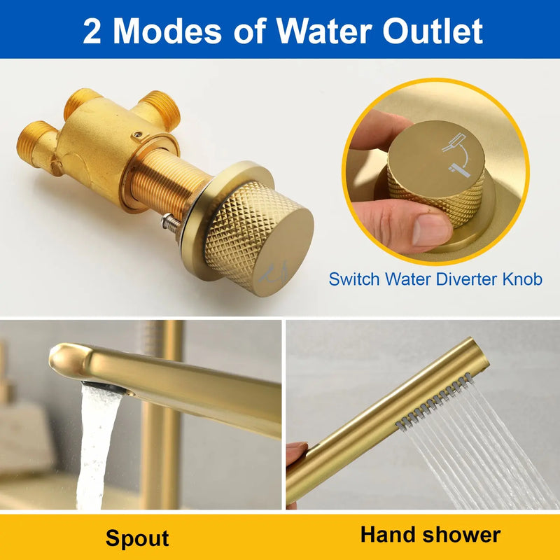 Brass Roman Tub Faucet 4 Piece Deck Mounted Bath Tap with Handshower - Brushed Gold, Brushed Nickel, Matte Black, Chrome brass-roman-tub-faucet-4-piece-deck-mounted-bath-tap-with-handshower-brushed-gold-brushed-nickel-matte-black-chrome 