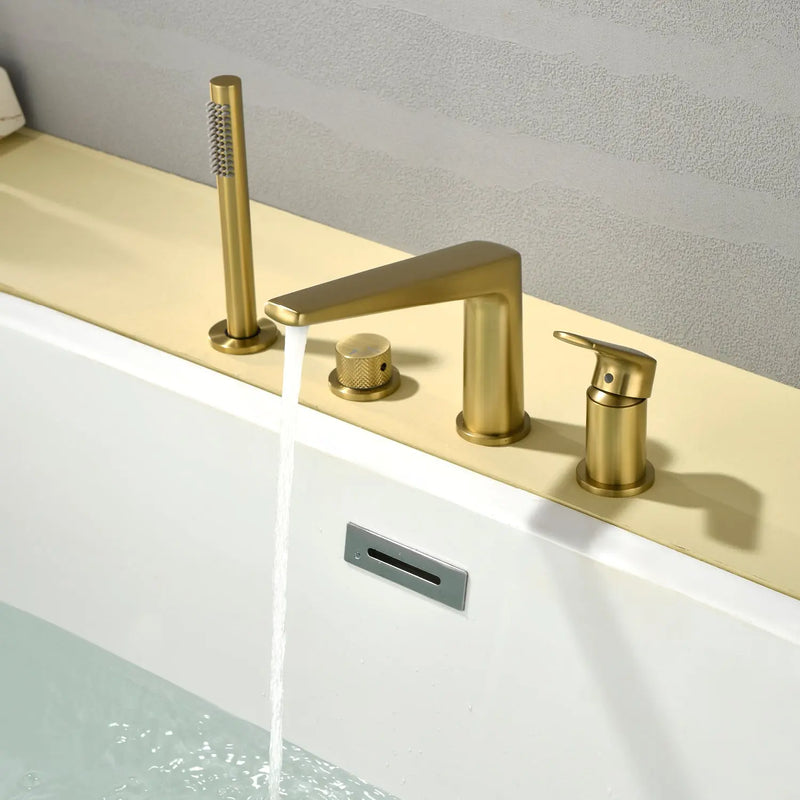 Brass Roman Tub Faucet 4 Piece Deck Mounted Bath Tap with Handshower - Brushed Gold, Brushed Nickel, Matte Black, Chrome brass-roman-tub-faucet-4-piece-deck-mounted-bath-tap-with-handshower-brushed-gold-brushed-nickel-matte-black-chrome 