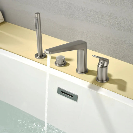 Brass Roman Tub Faucet 4 Piece Deck Mounted Bath Tap with Handshower - Brushed Gold, Brushed Nickel, Matte Black, Chrome brass-roman-tub-faucet-4-piece-deck-mounted-bath-tap-with-handshower-brushed-gold-brushed-nickel-matte-black-chrome Brushed Nickel / Brass & SUS304 / 17.7*12.8*3.5inches