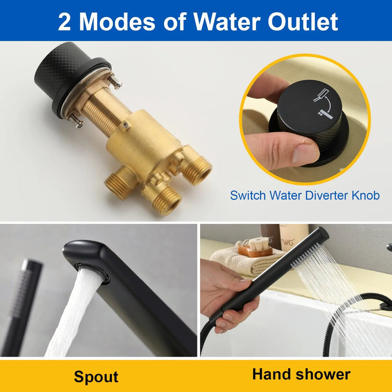 Brass Roman Tub Faucet 4 Piece Deck Mounted Bath Tap with Handshower - Brushed Gold, Brushed Nickel, Matte Black, Chrome brass-roman-tub-faucet-4-piece-deck-mounted-bath-tap-with-handshower-brushed-gold-brushed-nickel-matte-black-chrome 