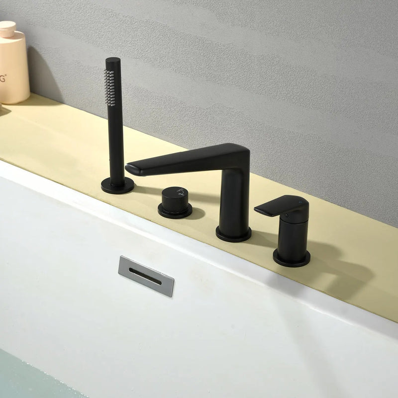 Brass Roman Tub Faucet 4 Piece Deck Mounted Bath Tap with Handshower - Brushed Gold, Brushed Nickel, Matte Black, Chrome brass-roman-tub-faucet-4-piece-deck-mounted-bath-tap-with-handshower-brushed-gold-brushed-nickel-matte-black-chrome 