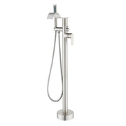 Brass Waterfall Floor-Mount Tub Faucet Single Lever Freestanding Bath Taps with Hand Shower brass-waterfall-floor-mount-tub-faucet-single-lever-freestanding-bath-taps-with-hand-shower Brushed Nickel / Brass & SUS304 / 31.9*12*3.7 inches