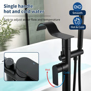 Brass Waterfall Floor-Mount Tub Faucet Single Lever Freestanding Bath Taps with Hand Shower brass-waterfall-floor-mount-tub-faucet-single-lever-freestanding-bath-taps-with-hand-shower 