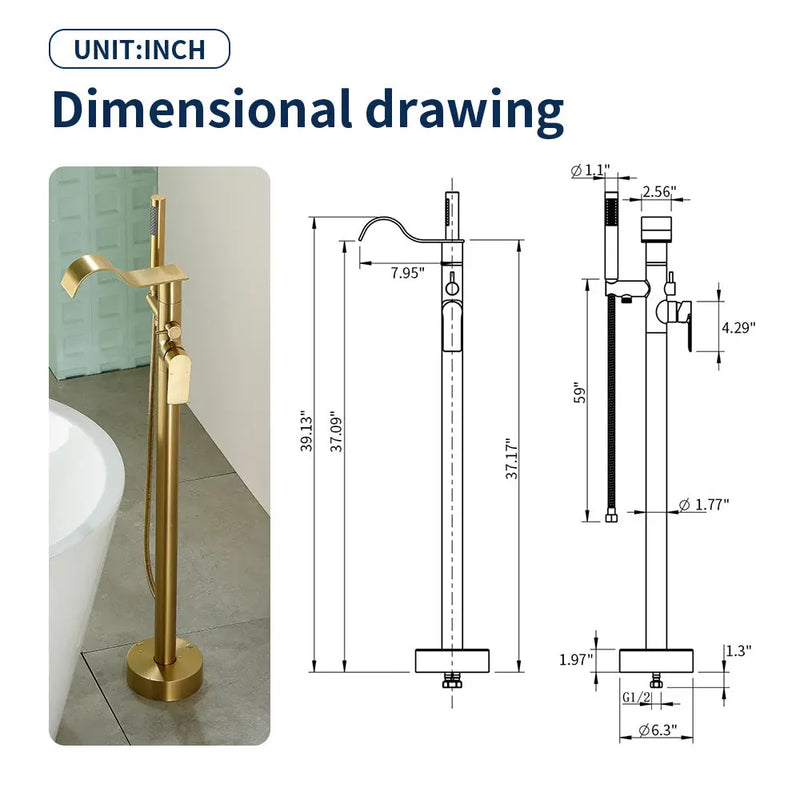 Brass Waterfall Floor-Mount Tub Faucet Single Lever Freestanding Bath Taps with Hand Shower brass-waterfall-floor-mount-tub-faucet-single-lever-freestanding-bath-taps-with-hand-shower 