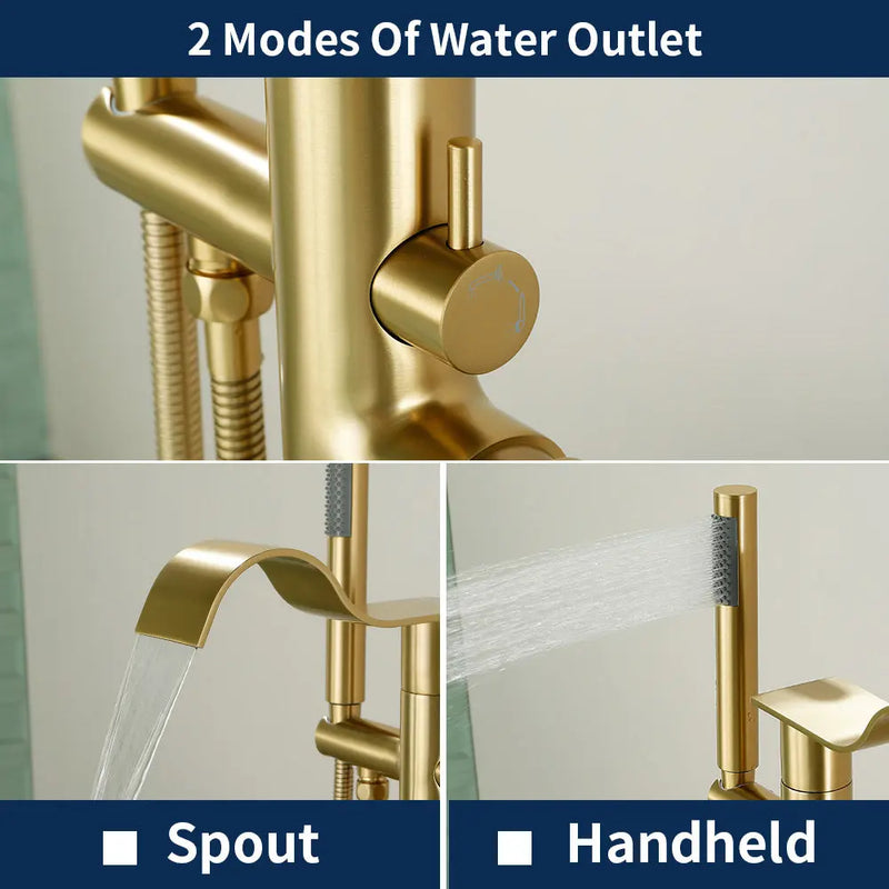 Brass Waterfall Floor-Mount Tub Faucet Single Lever Freestanding Bath Taps with Hand Shower brass-waterfall-floor-mount-tub-faucet-single-lever-freestanding-bath-taps-with-hand-shower 