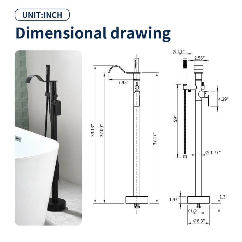 Brass Waterfall Floor-Mount Tub Faucet Single Lever Freestanding Bath Taps with Hand Shower brass-waterfall-floor-mount-tub-faucet-single-lever-freestanding-bath-taps-with-hand-shower 