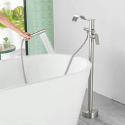 Brass Waterfall Floor-Mount Tub Faucet Single Lever Freestanding Bath Taps with Hand Shower brass-waterfall-floor-mount-tub-faucet-single-lever-freestanding-bath-taps-with-hand-shower 