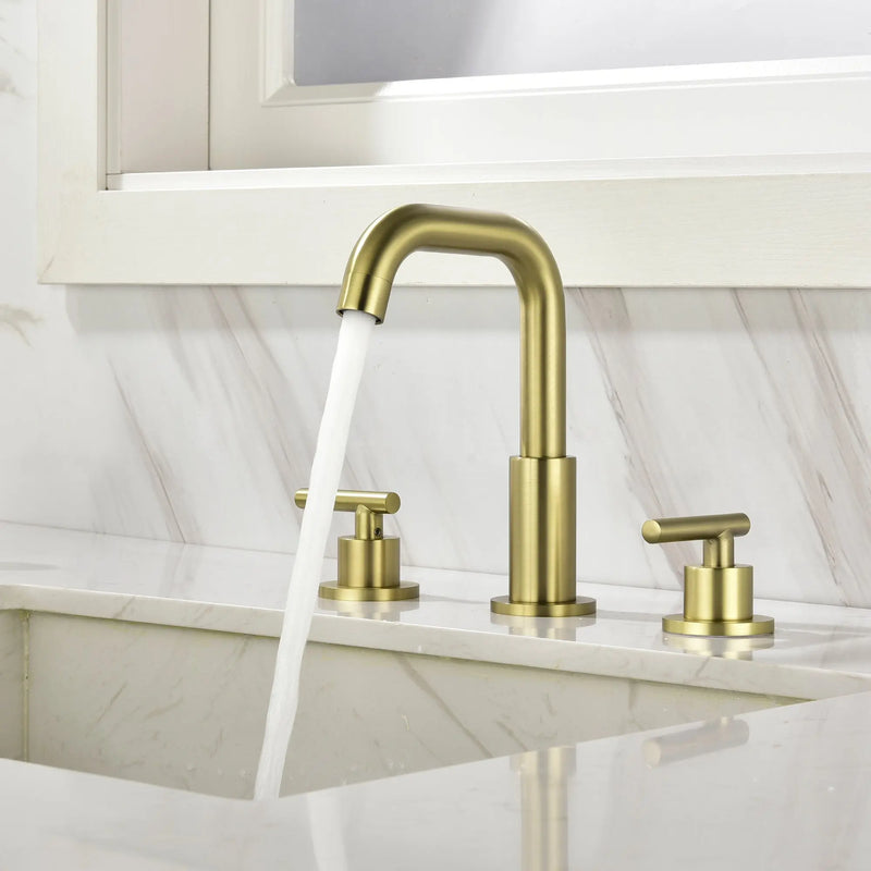 Brass Widespread Bathroom Faucet Two Handle Three Hole Vanity Sink Faucet shamanda-3-hole-widespread-faucet-brushed-gold 