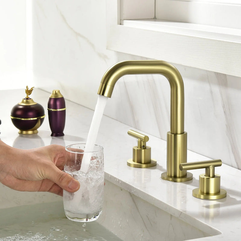 Brass Widespread Bathroom Faucet Two Handle Three Hole Vanity Sink Faucet shamanda-3-hole-widespread-faucet-brushed-gold 