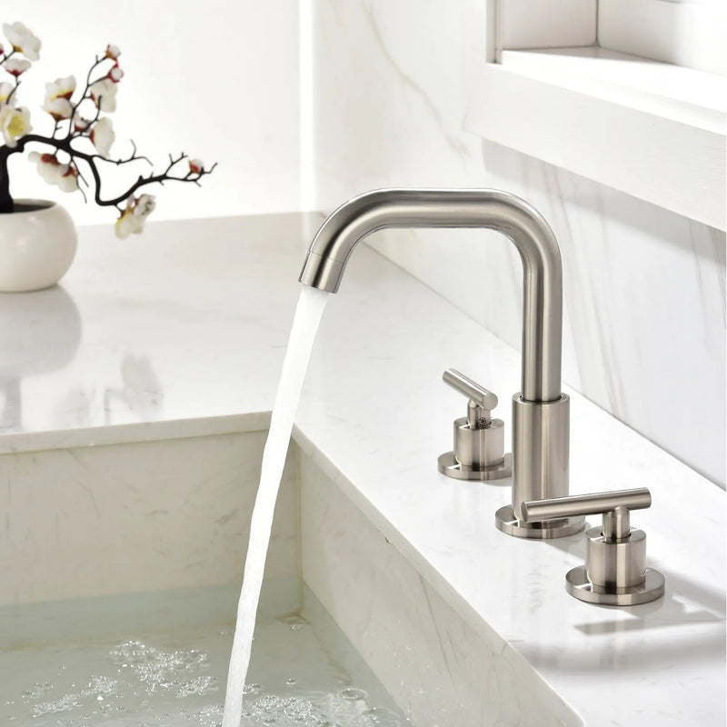 Brass Widespread Bathroom Faucet Two Handle Three Hole Vanity Sink Faucet shamanda-3-hole-widespread-faucet-brushed-gold 