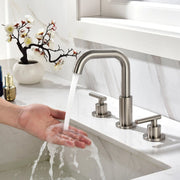 Brass Widespread Bathroom Faucet Two Handle Three Hole Vanity Sink Faucet shamanda-3-hole-widespread-faucet-brushed-gold 