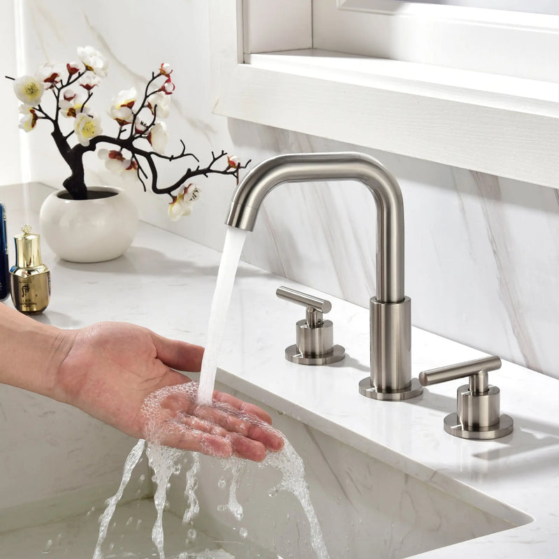 Brass Widespread Bathroom Faucet Two Handle Three Hole Vanity Sink Faucet shamanda-3-hole-widespread-faucet-brushed-gold 