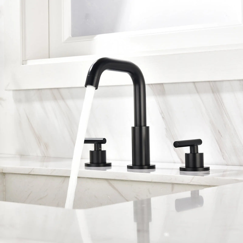 Brass Widespread Bathroom Faucet Two Handle Three Hole Vanity Sink Faucet shamanda-3-hole-widespread-faucet-brushed-gold Matte Black / Brass & Stainless Steel / 14.72 x 11.02 x 2.83 inches