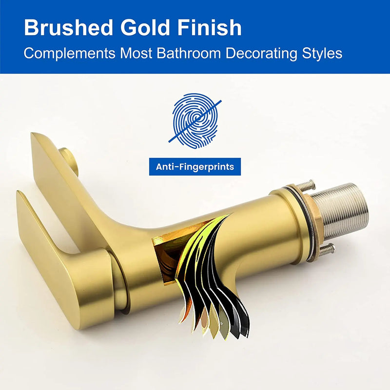 Brushed Gold Brass Bathroom Faucet, Single Handle One Hole Matte Black Lavatory Sink Faucet brass-single-handle-brushed-black-faucet 