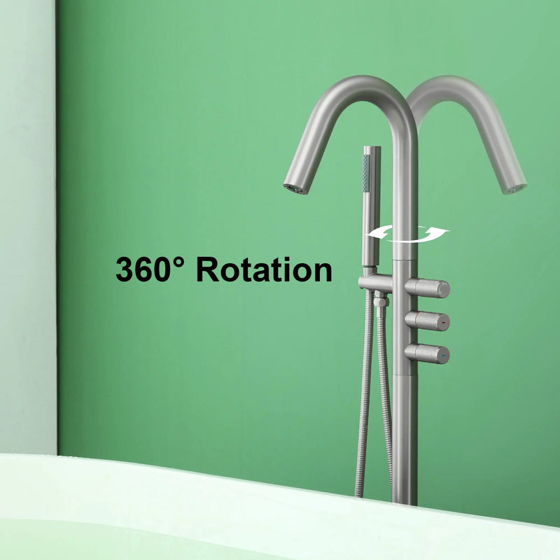 CUPC Freestanding Bathtub Faucet 3 Knob Bathroom Brass Floor Mounted Tub Filler with Hand Shower tub-filler-freestanding-bathtub-faucet-floor-mounted-brass-bathroom-tub-faucets-with-hand-shower 
