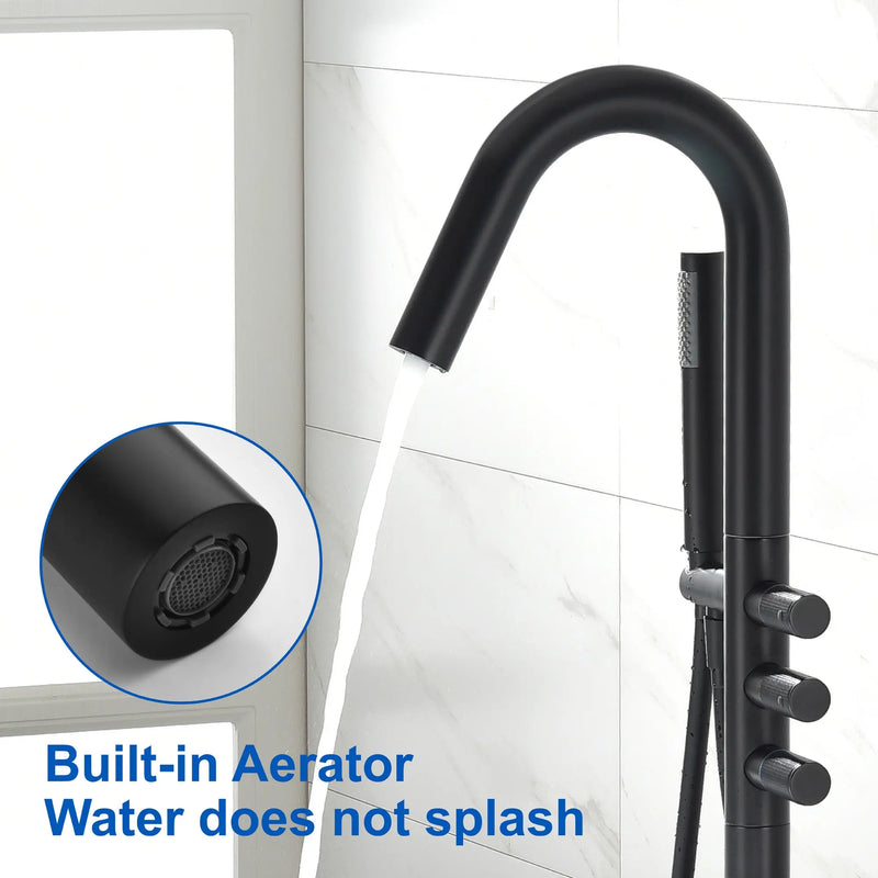 CUPC Freestanding Bathtub Faucet 3 Knob Bathroom Brass Floor Mounted Tub Filler with Hand Shower tub-filler-freestanding-bathtub-faucet-floor-mounted-brass-bathroom-tub-faucets-with-hand-shower 