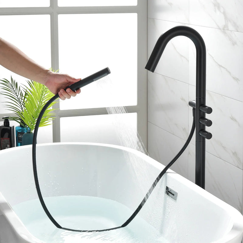 CUPC Freestanding Bathtub Faucet 3 Knob Bathroom Brass Floor Mounted Tub Filler with Hand Shower tub-filler-freestanding-bathtub-faucet-floor-mounted-brass-bathroom-tub-faucets-with-hand-shower 