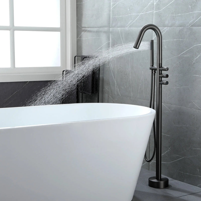 CUPC Freestanding Bathtub Faucet 3 Knob Bathroom Brass Floor Mounted Tub Filler with Hand Shower tub-filler-freestanding-bathtub-faucet-floor-mounted-brass-bathroom-tub-faucets-with-hand-shower 