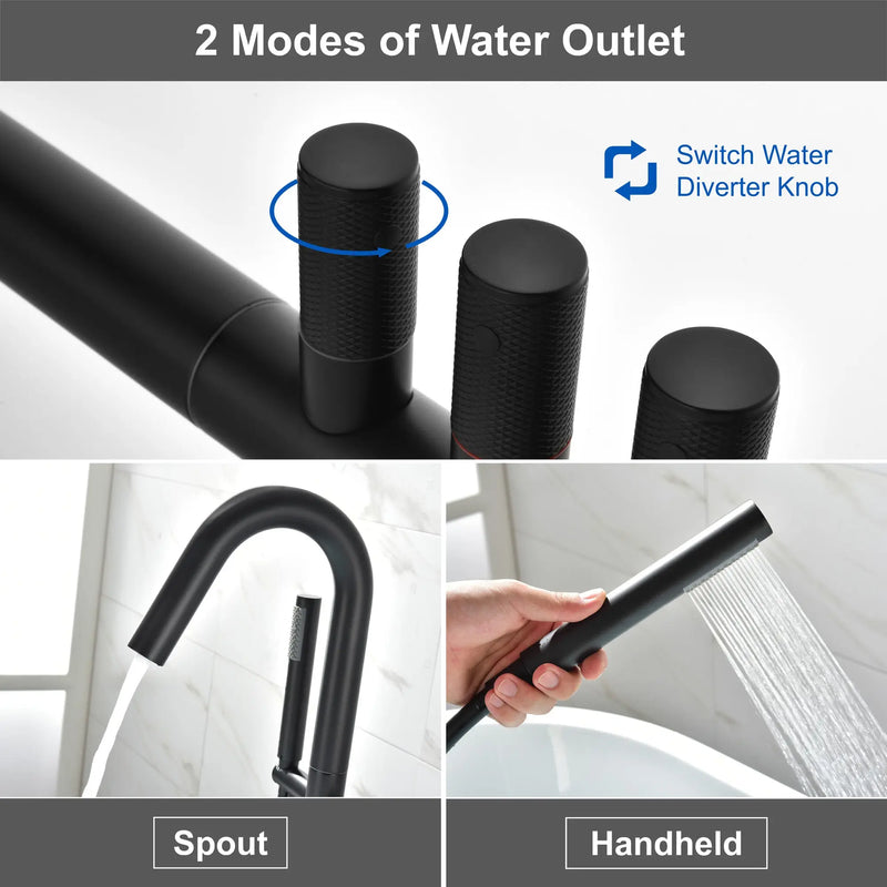 CUPC Freestanding Bathtub Faucet 3 Knob Bathroom Brass Floor Mounted Tub Filler with Hand Shower tub-filler-freestanding-bathtub-faucet-floor-mounted-brass-bathroom-tub-faucets-with-hand-shower 