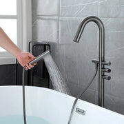 CUPC Freestanding Bathtub Faucet 3 Knob Bathroom Brass Floor Mounted Tub Filler with Hand Shower tub-filler-freestanding-bathtub-faucet-floor-mounted-brass-bathroom-tub-faucets-with-hand-shower 