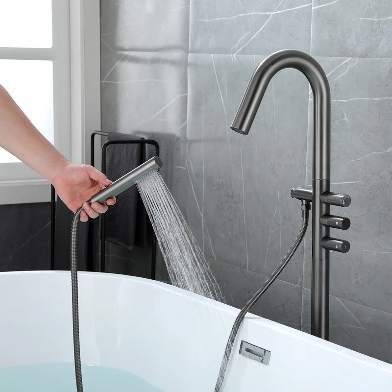 CUPC Freestanding Bathtub Faucet 3 Knob Bathroom Brass Floor Mounted Tub Filler with Hand Shower tub-filler-freestanding-bathtub-faucet-floor-mounted-brass-bathroom-tub-faucets-with-hand-shower 