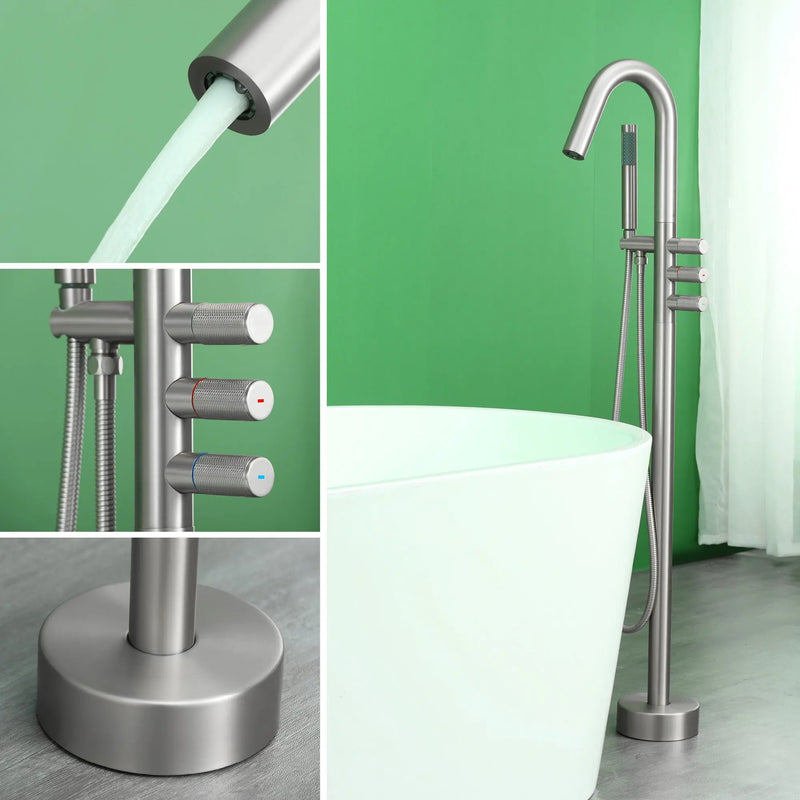 CUPC Freestanding Bathtub Faucet 3 Knob Bathroom Brass Floor Mounted Tub Filler with Hand Shower tub-filler-freestanding-bathtub-faucet-floor-mounted-brass-bathroom-tub-faucets-with-hand-shower 