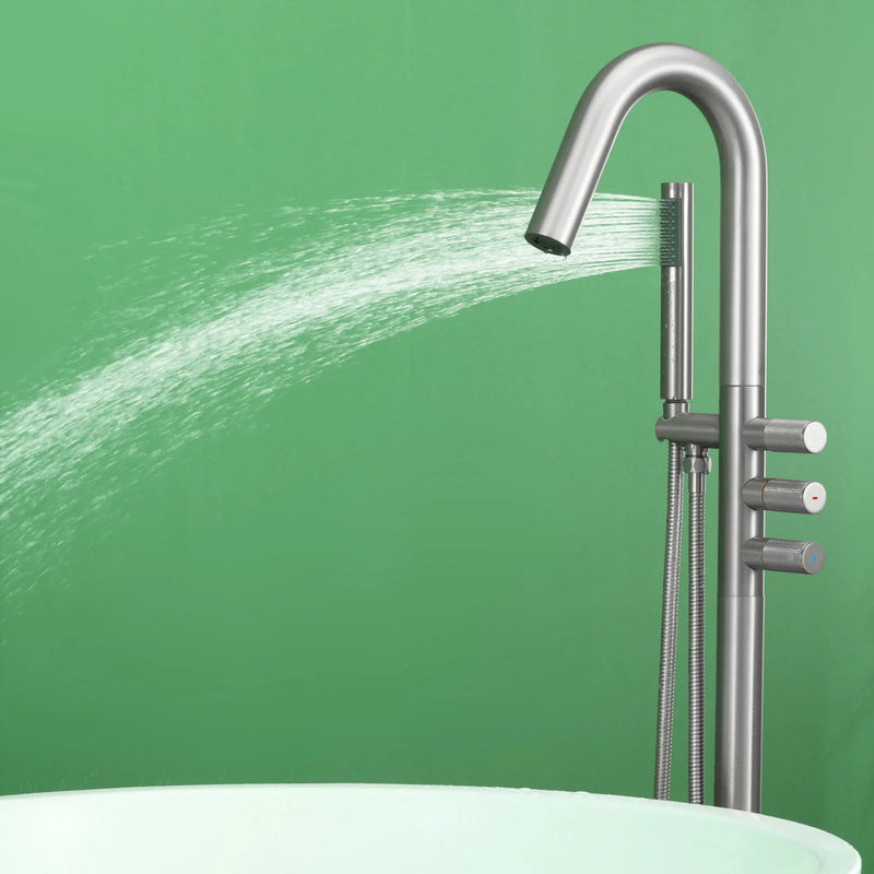 CUPC Freestanding Bathtub Faucet 3 Knob Bathroom Brass Floor Mounted Tub Filler with Hand Shower tub-filler-freestanding-bathtub-faucet-floor-mounted-brass-bathroom-tub-faucets-with-hand-shower 