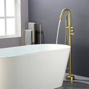 CUPC Freestanding Bathtub Faucet 3 Knob Bathroom Brass Floor Mounted Tub Filler with Hand Shower tub-filler-freestanding-bathtub-faucet-floor-mounted-brass-bathroom-tub-faucets-with-hand-shower Brushed Gold / Brass / 30.1 x 14.5 x 2.75 inches
