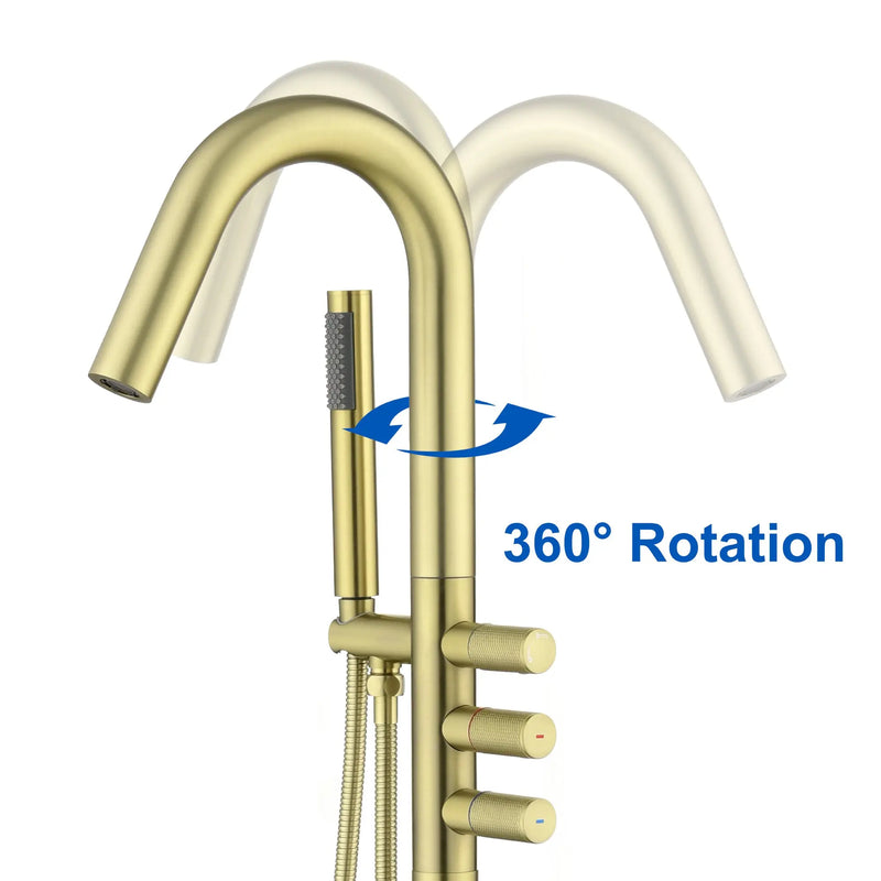 CUPC Freestanding Bathtub Faucet 3 Knob Bathroom Brass Floor Mounted Tub Filler with Hand Shower tub-filler-freestanding-bathtub-faucet-floor-mounted-brass-bathroom-tub-faucets-with-hand-shower 