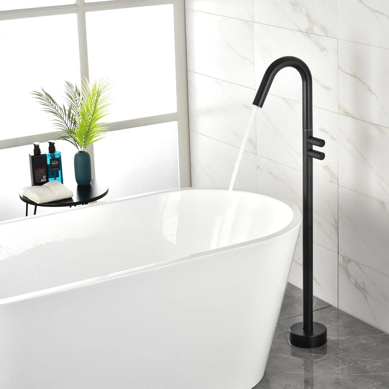 CUPC Freestanding Tub Filler Bathtub Faucet 360-Degree Rotating Floor Mounted Faucets in matte black, brushed nickel, brushed gold, brushed gun grey freestanding-tub-filler-bathtub-faucet-black-floor-mounted-faucets Matt Black / Brass / 30.1 x 14.3 x 2.7 inches