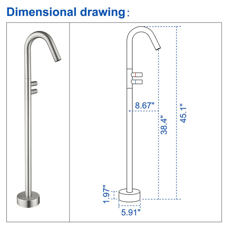 CUPC Freestanding Tub Filler Bathtub Faucet 360-Degree Rotating Floor Mounted Faucets in matte black, brushed nickel, brushed gold, brushed gun grey freestanding-tub-filler-bathtub-faucet-black-floor-mounted-faucets 
