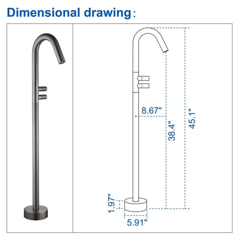 CUPC Freestanding Tub Filler Bathtub Faucet 360-Degree Rotating Floor Mounted Faucets in matte black, brushed nickel, brushed gold, brushed gun grey freestanding-tub-filler-bathtub-faucet-black-floor-mounted-faucets 