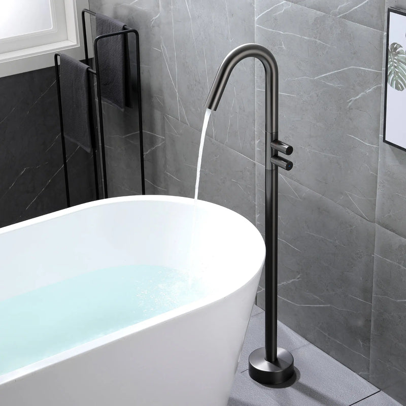 CUPC Freestanding Tub Filler Bathtub Faucet 360-Degree Rotating Floor Mounted Faucets in matte black, brushed nickel, brushed gold, brushed gun grey freestanding-tub-filler-bathtub-faucet-black-floor-mounted-faucets 