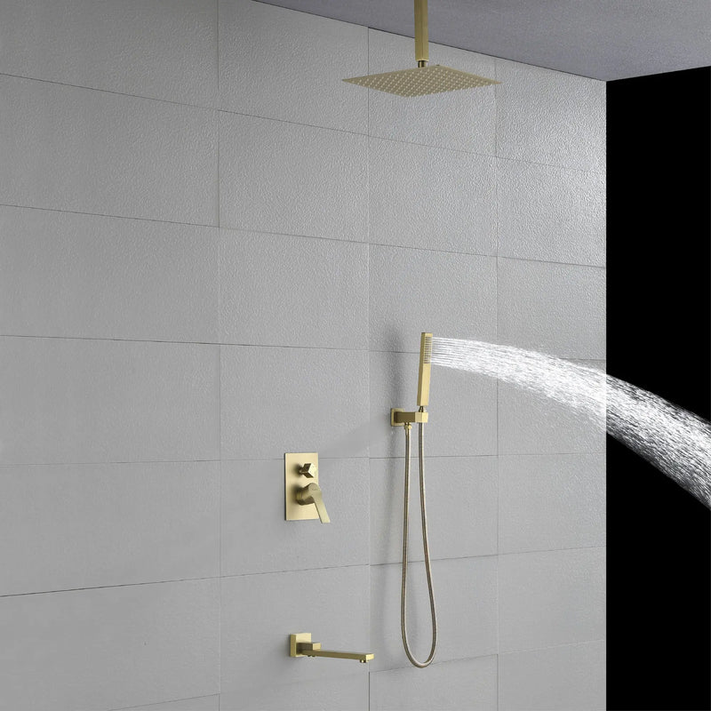 Ceiling-Mounted 3 functions Tub Shower Faucet Combo Set with 12-inch shower head, hand shower, 180 degree swivel bath outlet luxury-tub-shower-faucet-combo-set-with-rough-in-valve-wall-mounted-shower-system-with-tub-spout-bathroom-shower-fixture-shower-valve-and-trim-kit-1 