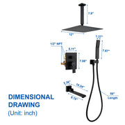 Ceiling-Mounted 3 functions Tub Shower Faucet Combo Set with 12-inch shower head, hand shower, 180 degree swivel bath outlet luxury-tub-shower-faucet-combo-set-with-rough-in-valve-wall-mounted-shower-system-with-tub-spout-bathroom-shower-fixture-shower-valve-and-trim-kit-1 