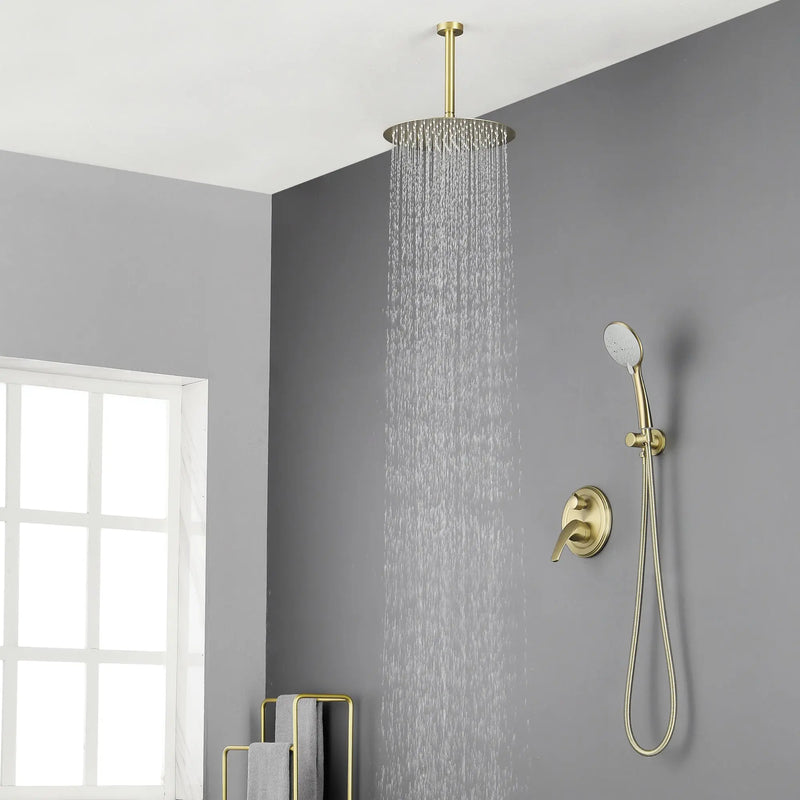 Ceiling-mounted Shower System with 12" Square Rain Shower Head and 5-Setting High Pressure Handheld Shower luxury-shower-faucet-set-shower-system-with-high-pressure-12-rain-shower-head-and-5-setting-handheld-shower 