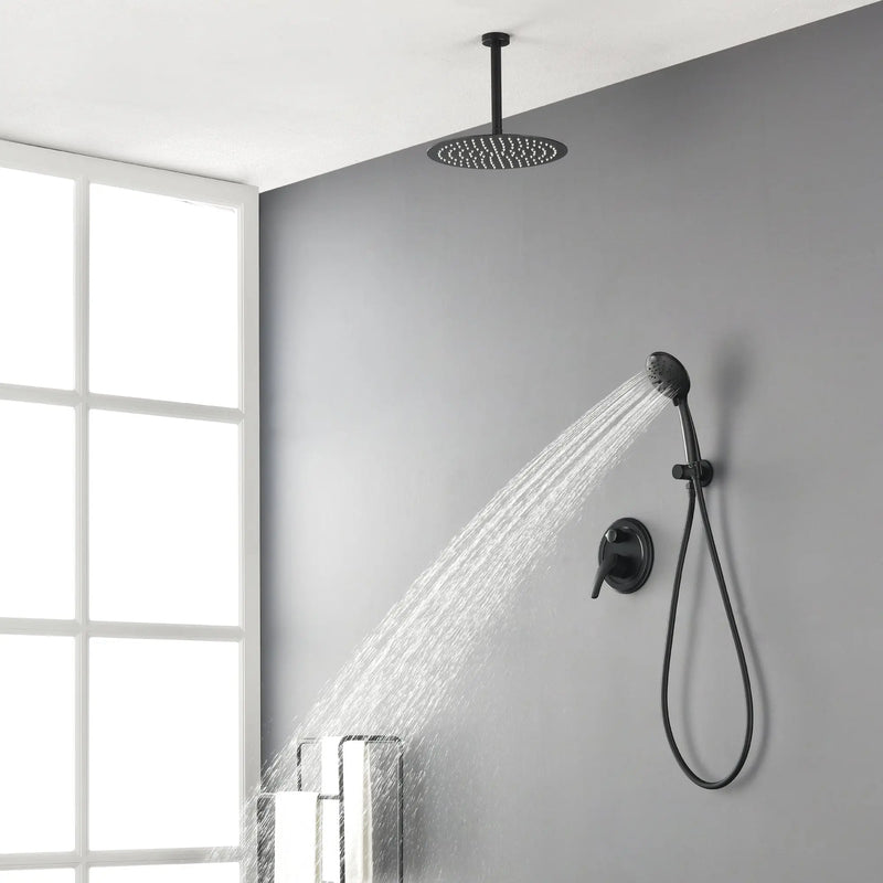 Ceiling-mounted Shower System with 12" Square Rain Shower Head and 5-Setting High Pressure Handheld Shower luxury-shower-faucet-set-shower-system-with-high-pressure-12-rain-shower-head-and-5-setting-handheld-shower 