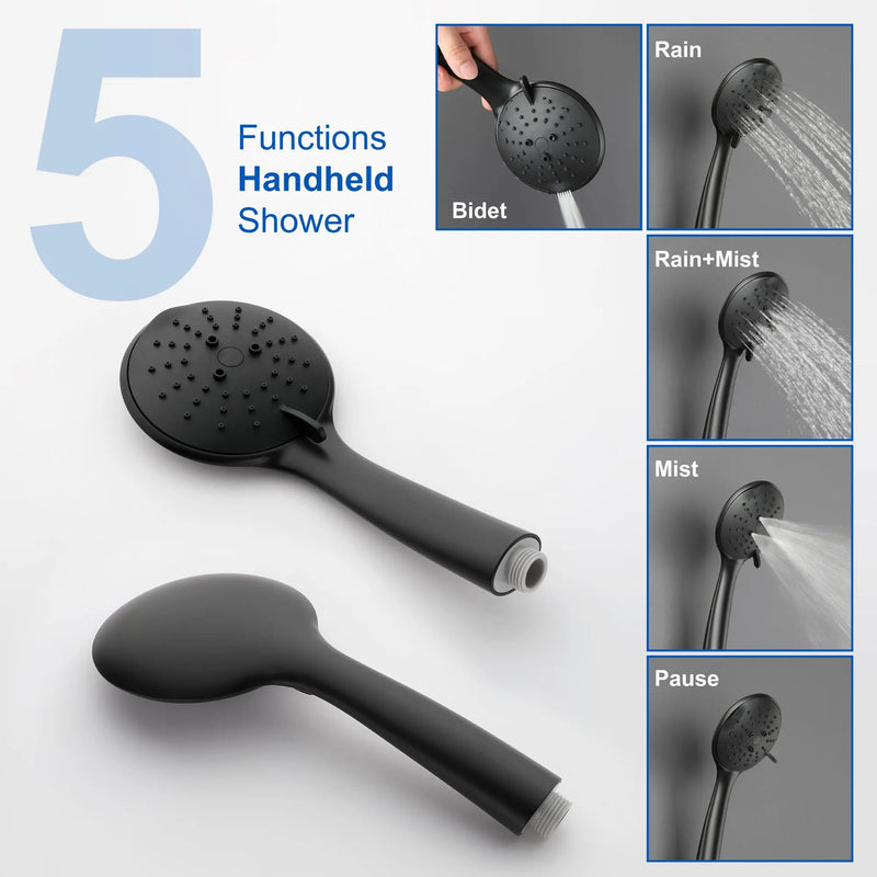 Ceiling-mounted Shower System with 12" Square Rain Shower Head and 5-Setting High Pressure Handheld Shower luxury-shower-faucet-set-shower-system-with-high-pressure-12-rain-shower-head-and-5-setting-handheld-shower 