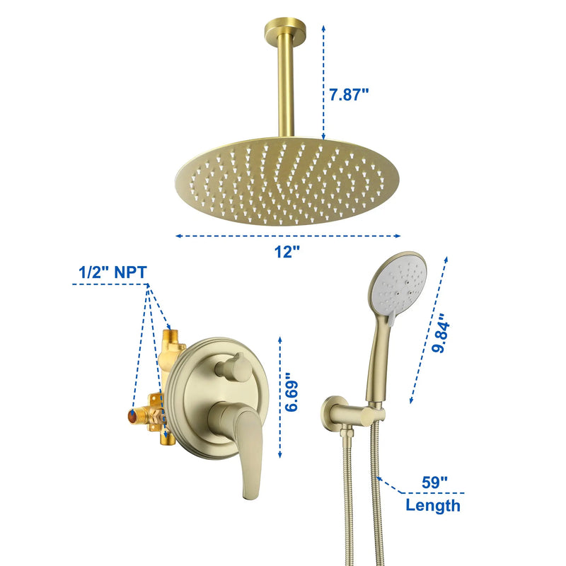 Ceiling-mounted Shower System with 12" Square Rain Shower Head and 5-Setting High Pressure Handheld Shower luxury-shower-faucet-set-shower-system-with-high-pressure-12-rain-shower-head-and-5-setting-handheld-shower 