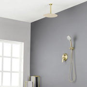 Ceiling-mounted Shower System with 12" Square Rain Shower Head and 5-Setting High Pressure Handheld Shower luxury-shower-faucet-set-shower-system-with-high-pressure-12-rain-shower-head-and-5-setting-handheld-shower Brushed Gold / Brass / 12" steel shower head